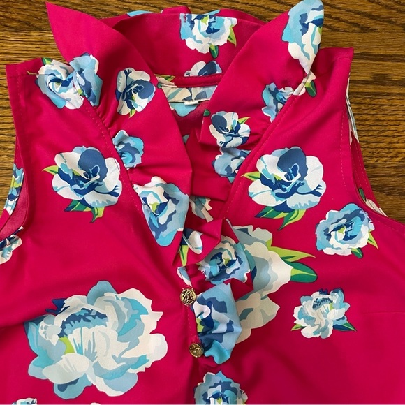 **4/$12** Mud Pie Floral Sleeveless Top in Pink and Blue Ruffle Trim Size XS - Picture 4 of 10